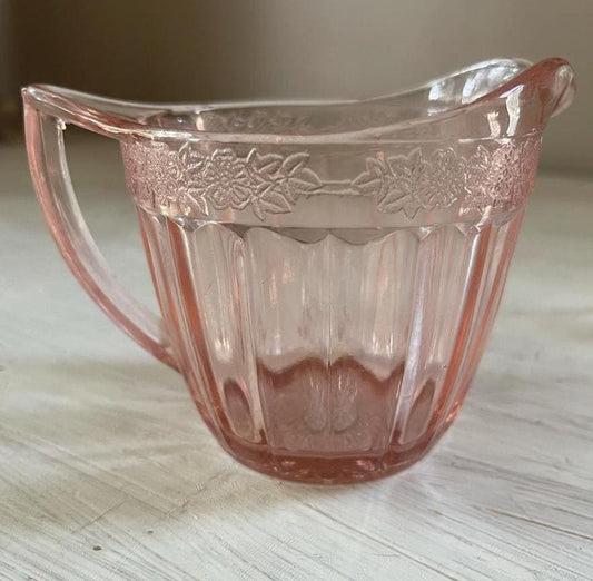 Vintage Jeanette Pink Depression Glass Creamer with Floral Pattern - Pink Depression Glass Creamer - Jeanette Glass Creamer