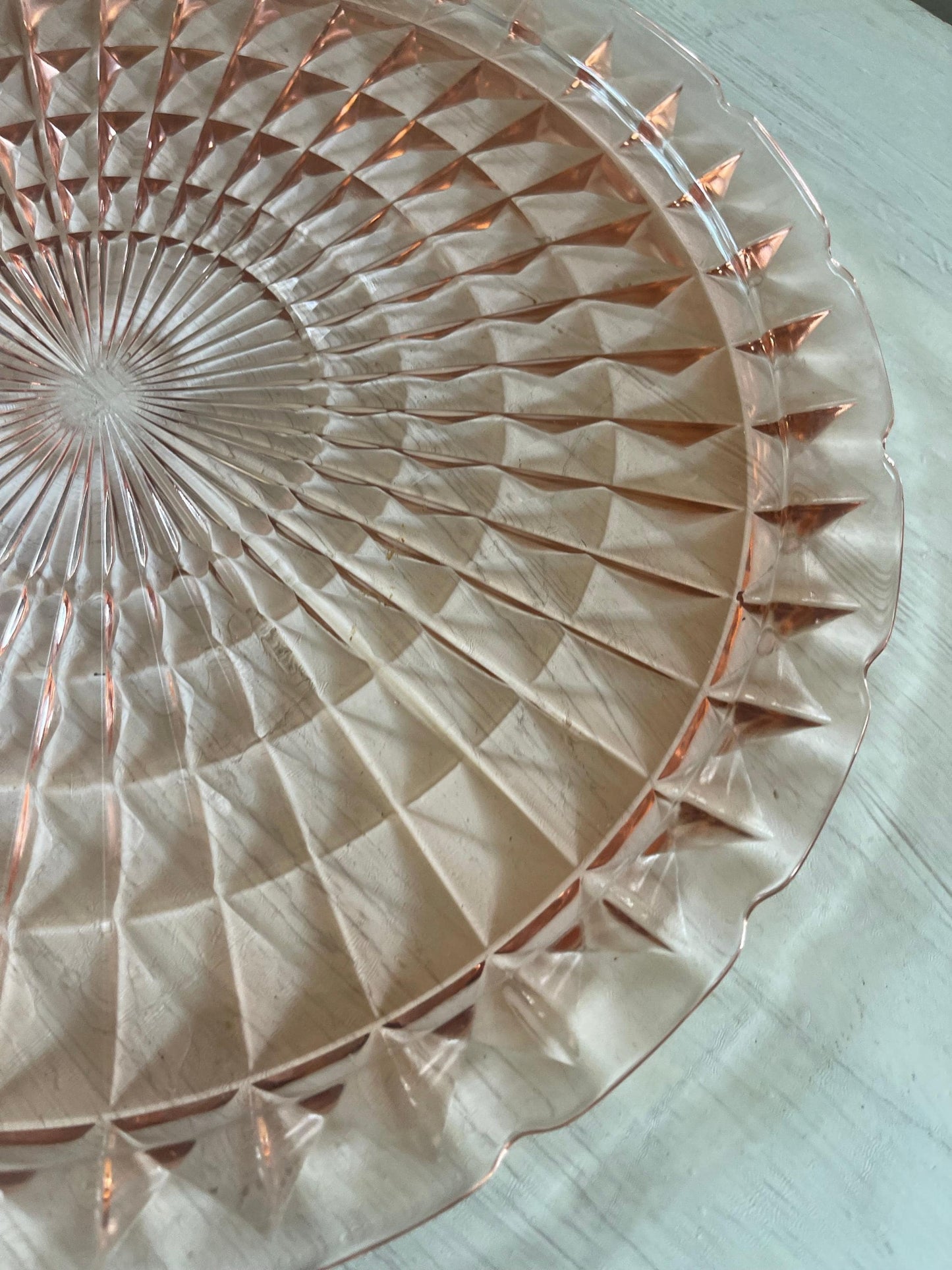 Vintage Pink Depression Glass Windsor Cake Plate - Jeanette Glass - 13 Inches - Vintage Cake Plate - Windsor Diamond Pattern - Cottagecore