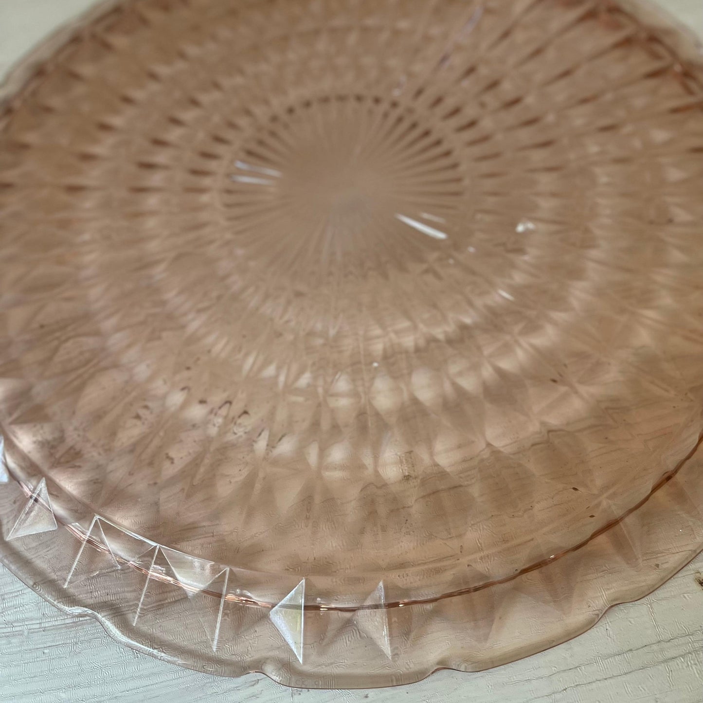 Vintage Pink Depression Glass Windsor Cake Plate - Jeanette Glass - 13 Inches - Vintage Cake Plate - Windsor Diamond Pattern - Cottagecore