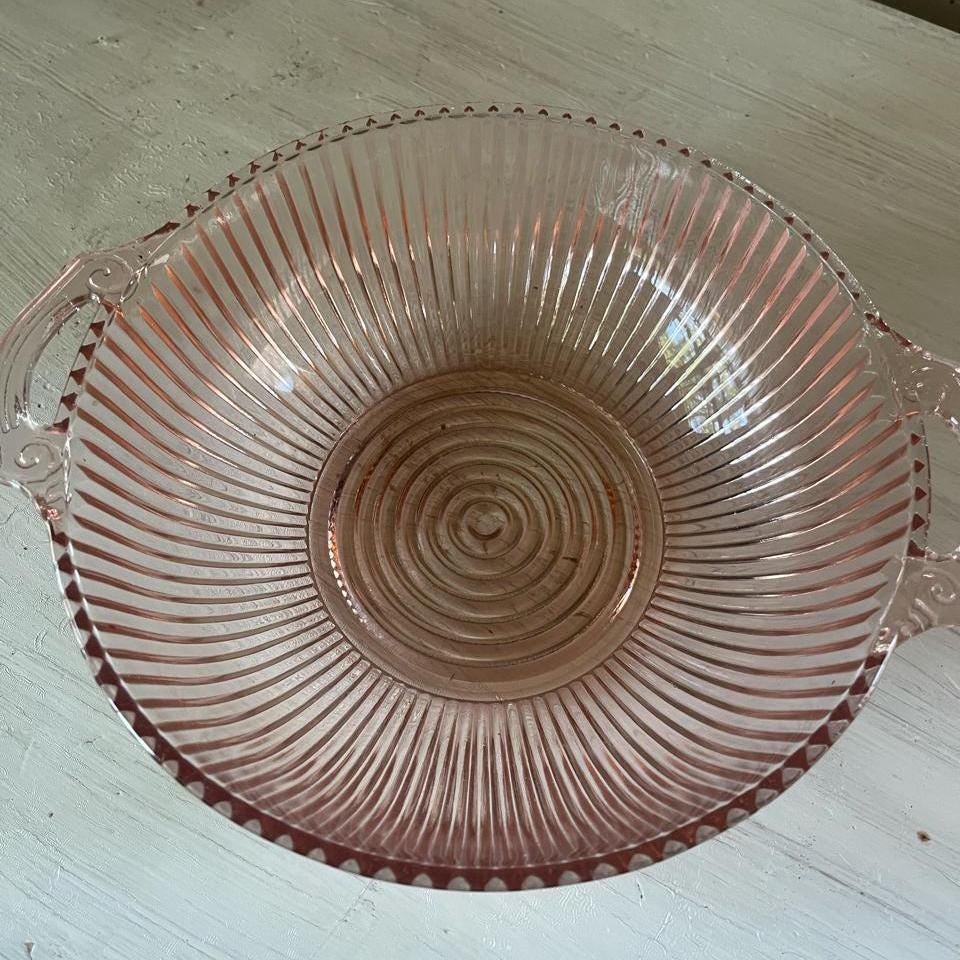 Vintage Pink Depression Glass Bowl with Handles - Vintage Pink Glass Bowl - Vintage Bowl - Vintage Depression Glass Vegetable Bowl