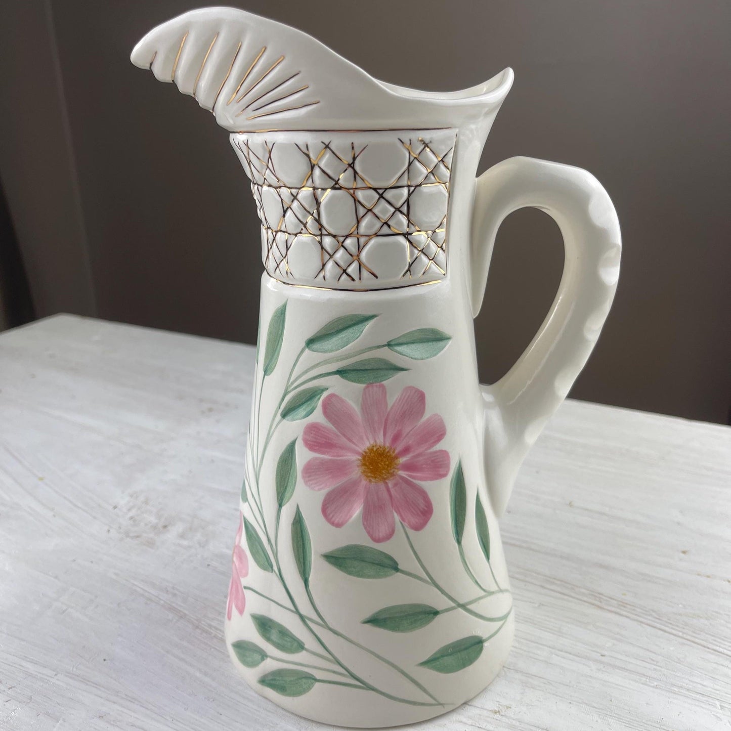 Marie Ceramics Etched Pitcher Pink Floral | Retro Decor | Vintage Pitcher | Vintage Ceramic Vase