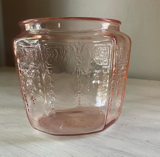 Pink Depression Glass Biscuit Jar Princess Pattern | 1930s Pink Depression Glass Cookie Jar | Depression Glass Jar | Anchor Hocking