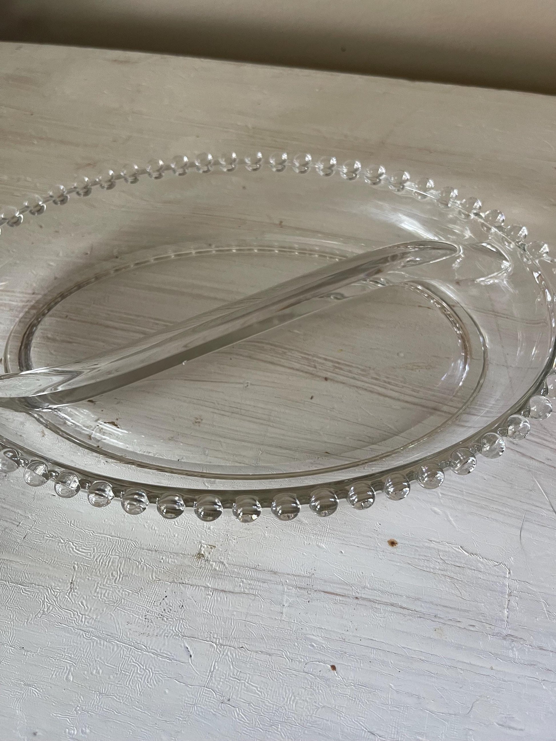 Candlewick Oval Relish Tray - Vintage Candlewick Glass - Beaded Ridge Relish Tray - Vintage Divided Relish Tray - Clear Divided Relish Tray