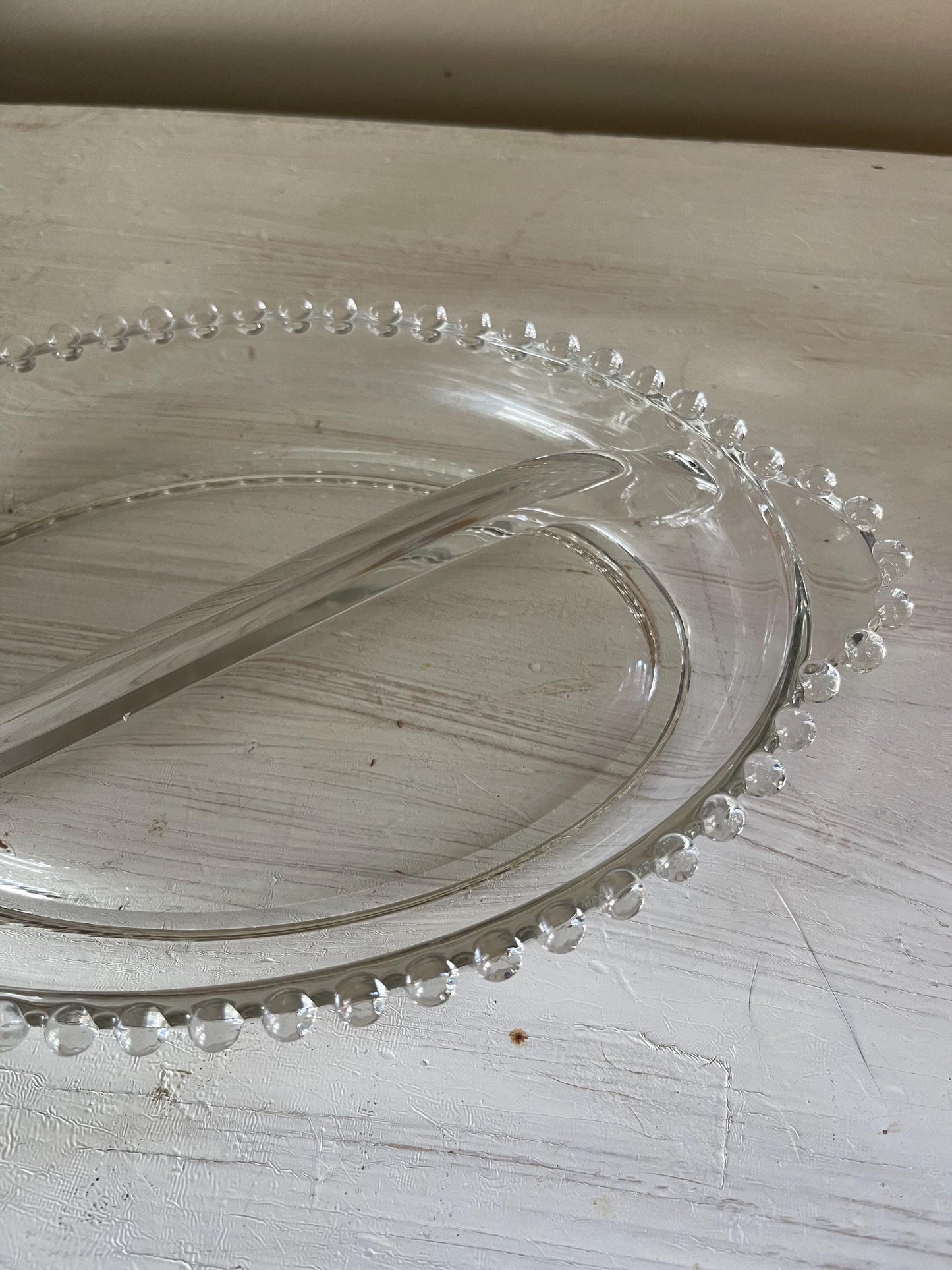 Candlewick Oval Relish Tray - Vintage Candlewick Glass - Beaded Ridge Relish Tray - Vintage Divided Relish Tray - Clear Divided Relish Tray