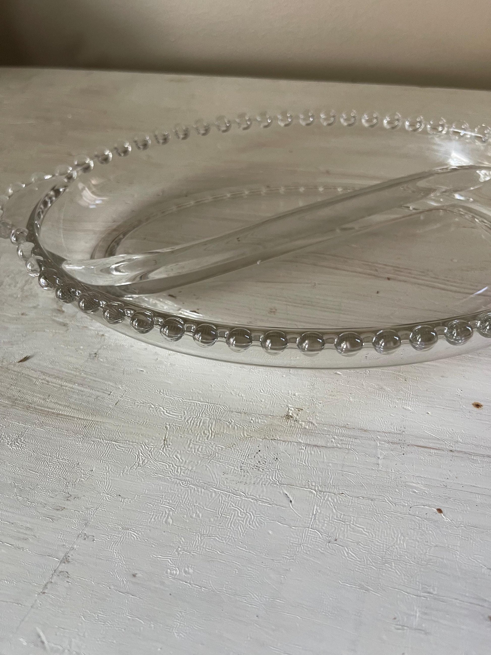 Candlewick Oval Relish Tray - Vintage Candlewick Glass - Beaded Ridge Relish Tray - Vintage Divided Relish Tray - Clear Divided Relish Tray