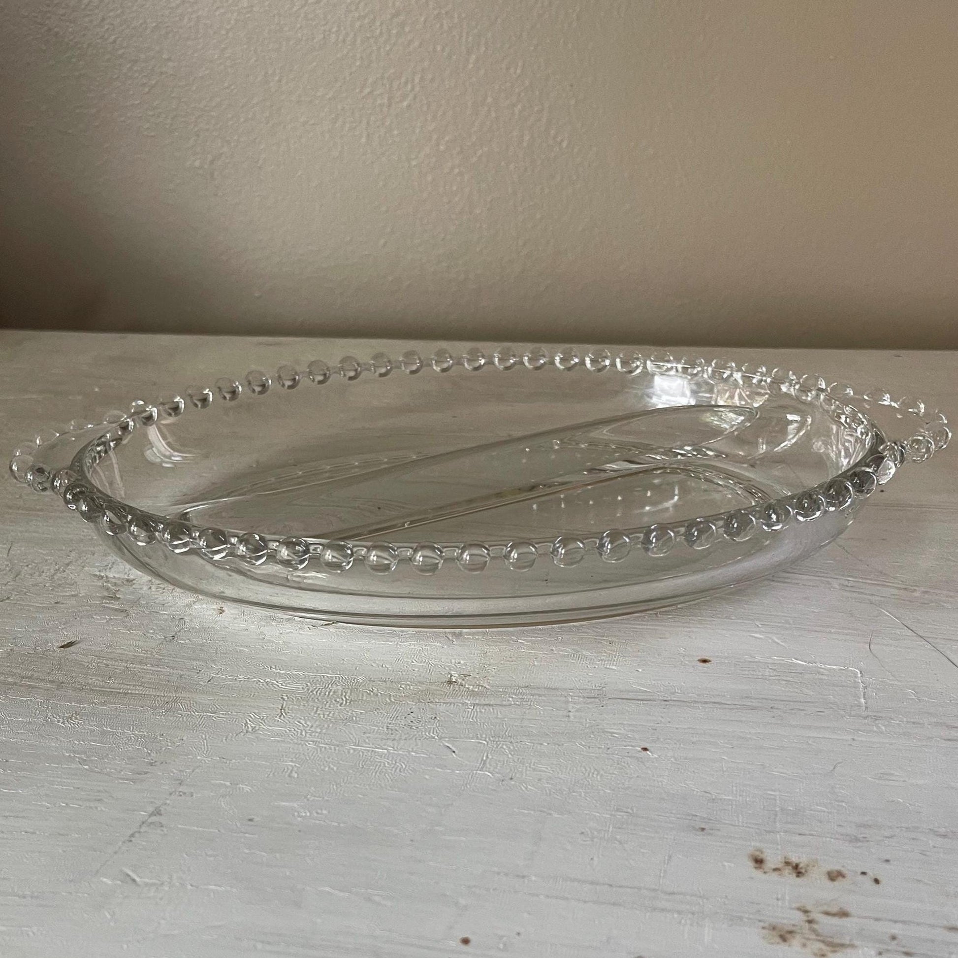 Candlewick Oval Relish Tray - Vintage Candlewick Glass - Beaded Ridge Relish Tray - Vintage Divided Relish Tray - Clear Divided Relish Tray