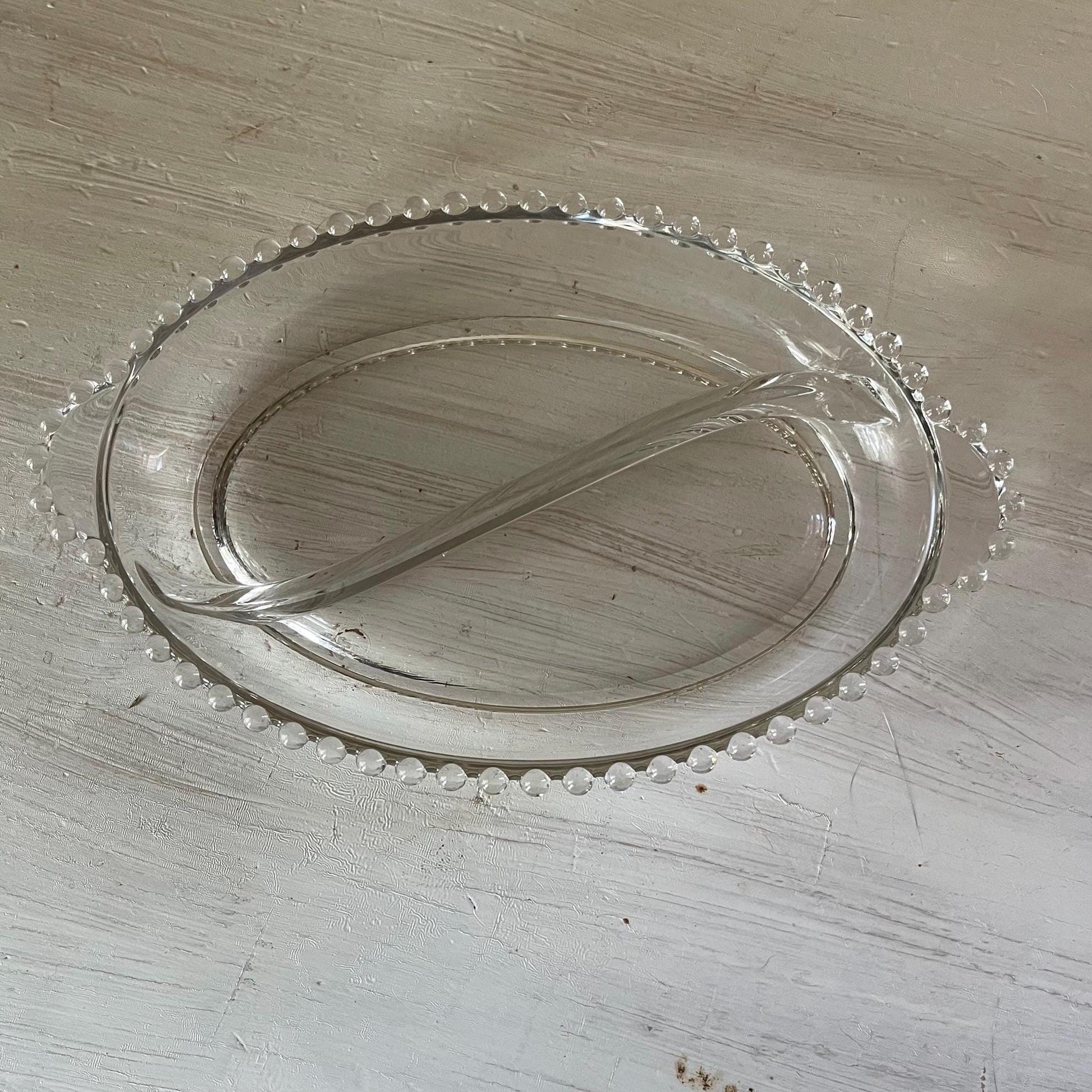 Candlewick Oval Relish Tray - Vintage Candlewick Glass - Beaded Ridge Relish Tray - Vintage Divided Relish Tray - Clear Divided Relish Tray