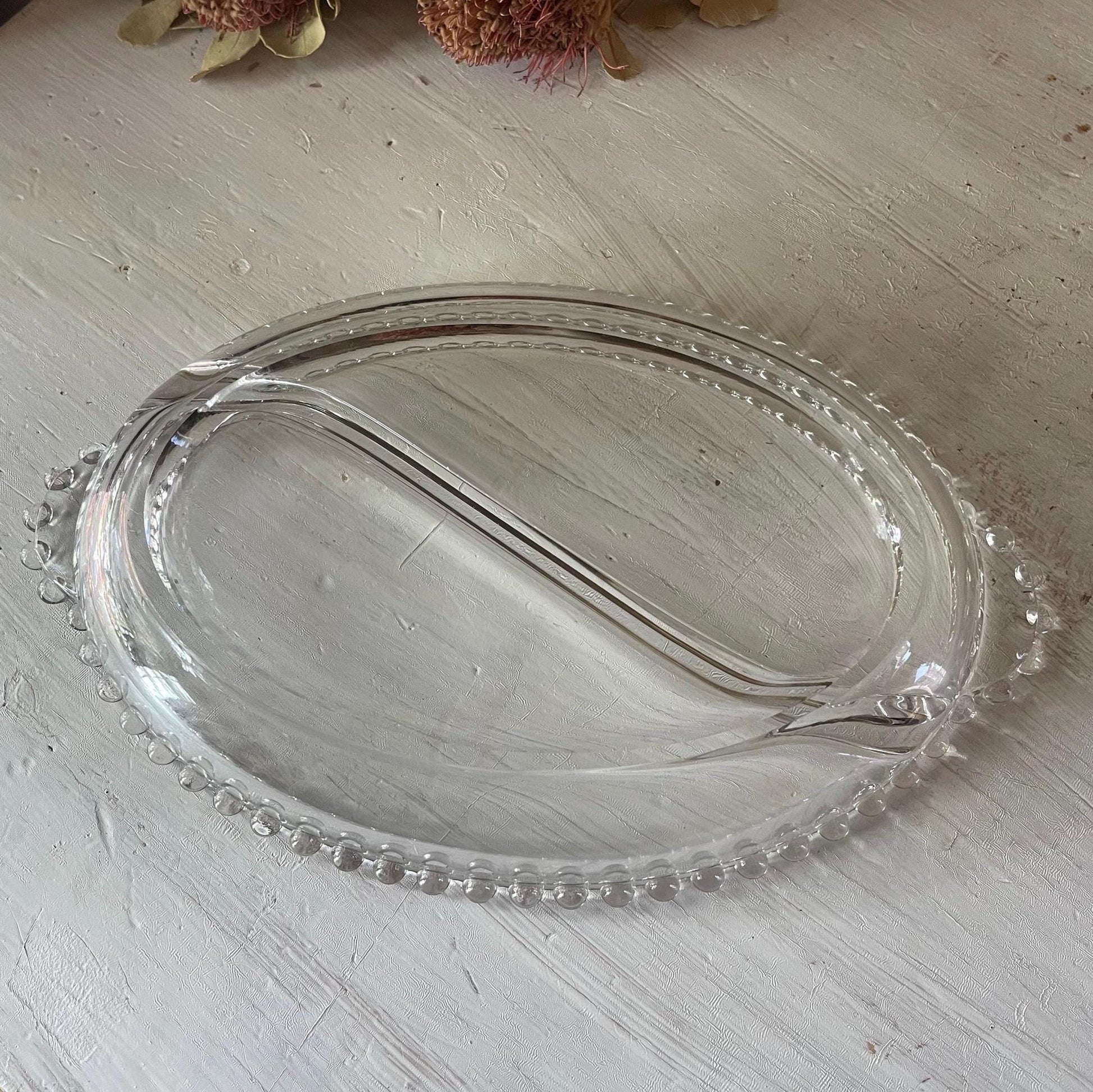 Candlewick Oval Relish Tray - Vintage Candlewick Glass - Beaded Ridge Relish Tray - Vintage Divided Relish Tray - Clear Divided Relish Tray