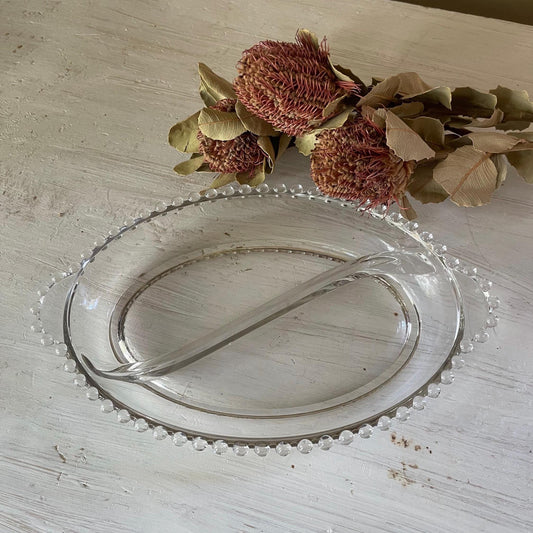 Candlewick Oval Relish Tray - Vintage Candlewick Glass - Beaded Ridge Relish Tray - Vintage Divided Relish Tray - Clear Divided Relish Tray