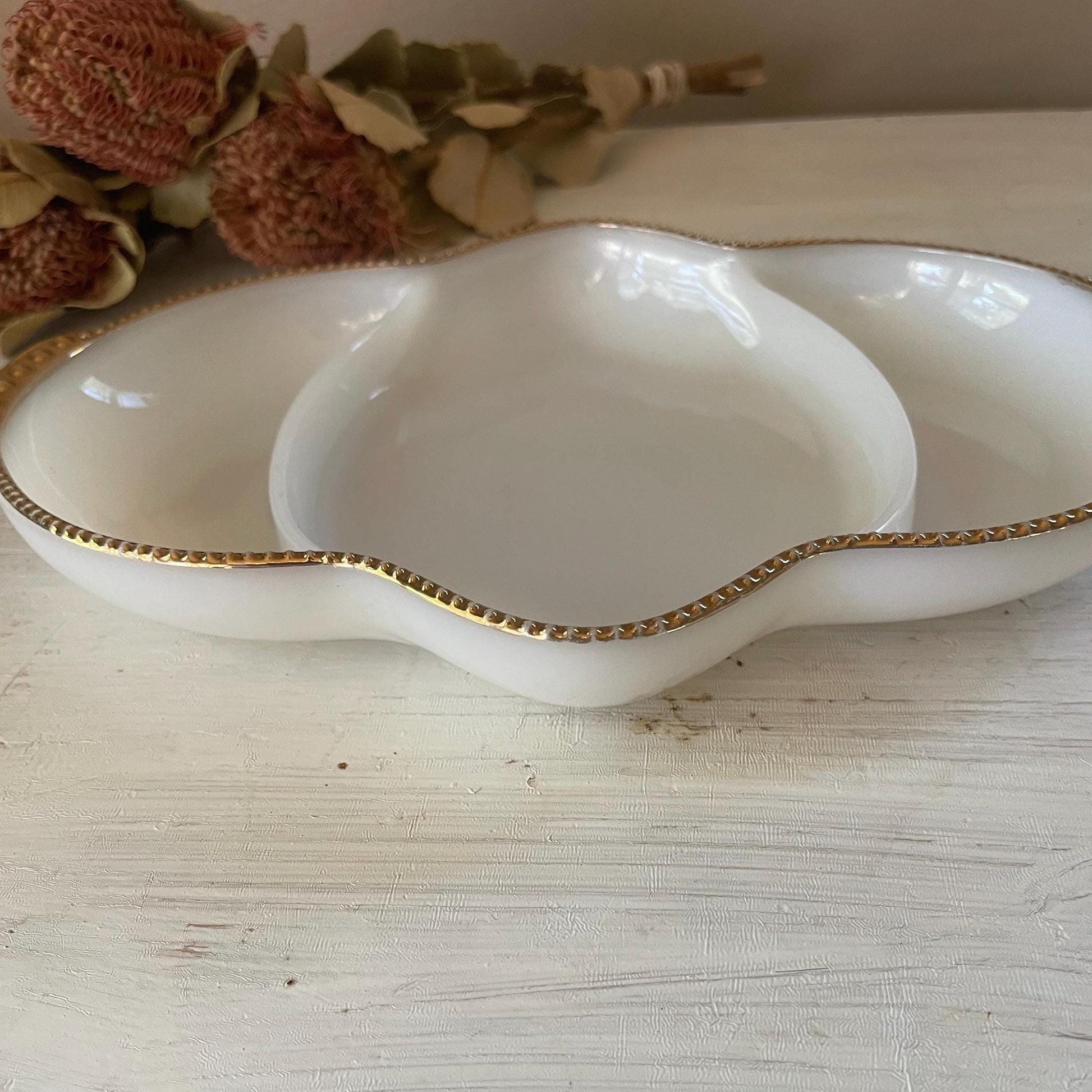 Fire King Ovenware Veggie Dish | Vintage Fire King Veggie Dish | Vintage Gold Rim Veggie Dish | Vintage Veggie Tray | Vintage Relish Tray