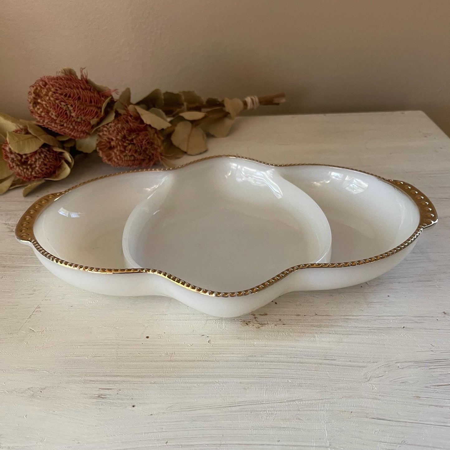 Fire King Ovenware Veggie Dish | Vintage Fire King Veggie Dish | Vintage Gold Rim Veggie Dish | Vintage Veggie Tray | Vintage Relish Tray