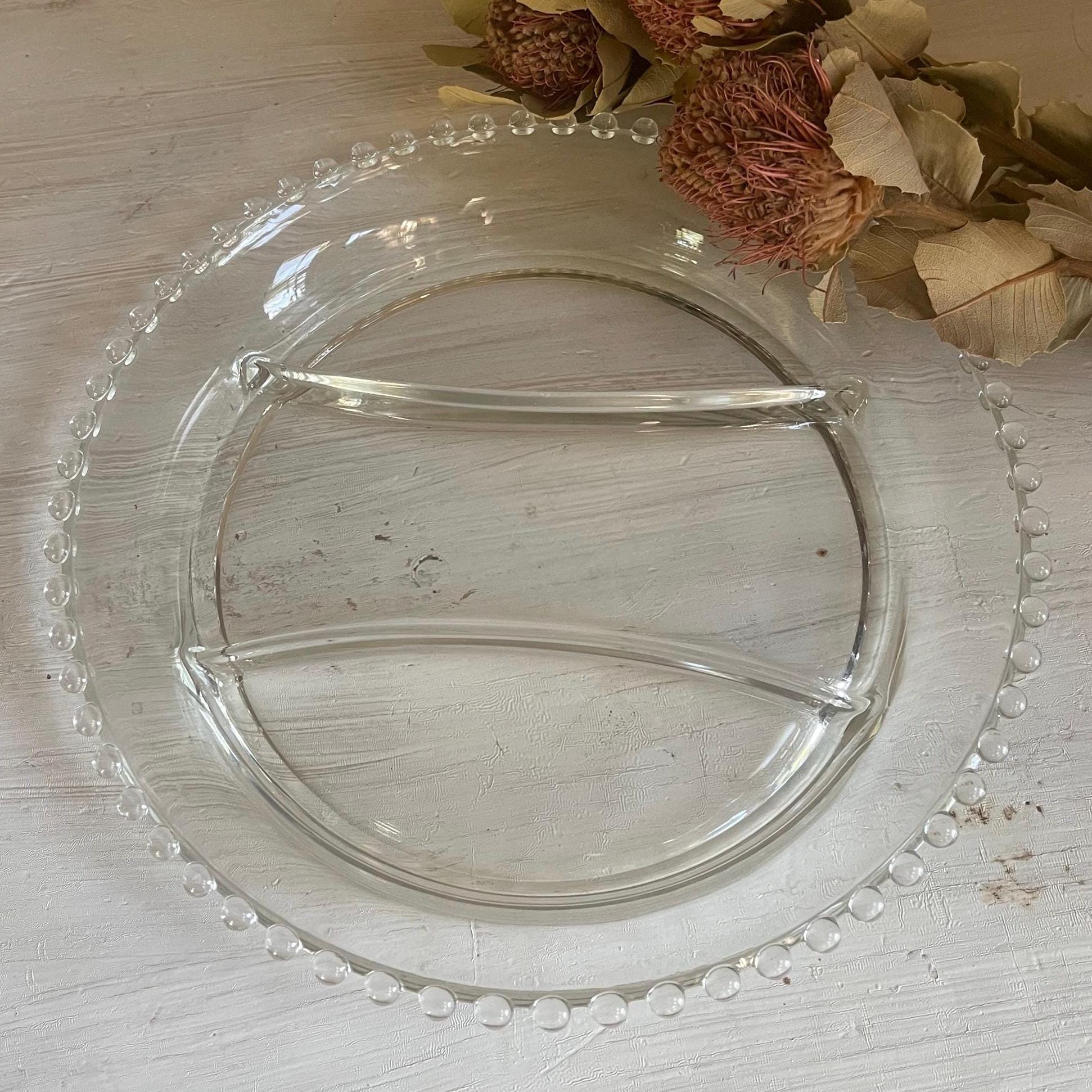 Candlewick Divided Dish - Vintage Candlewick Glass - Beaded Ridge Serving Dish - Vintage Divided Serving Dish - Hobnail Edge Serving Dish