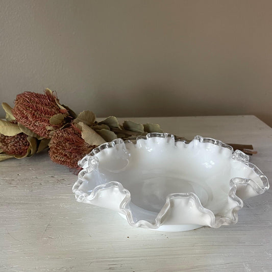 Fenton Silvercrest Candy Dish | Milk Glass | Ruffled Edge Milk Glass Candy Dish | Vintage Milk Glass | Vintage Fenton | Fenton Milk Glass