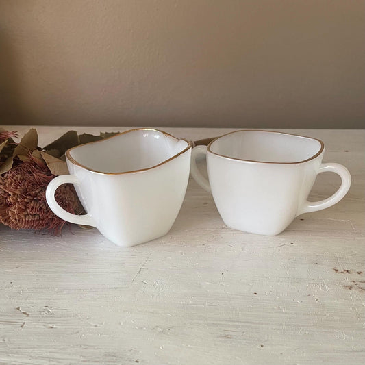 Fire King Milk Glass Square Creamer & Sugar Bowl | Vintage Fire King Milk Glass | Vintage Gold Rim Milk Glass Creamer Sugar Bowl Set