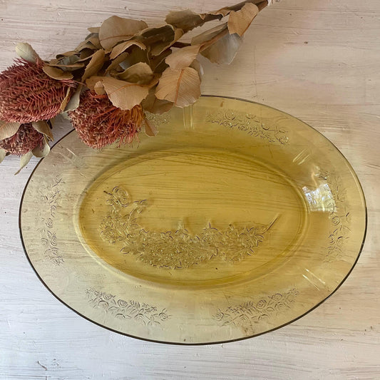 Federal Glass Yellow Depression Glass Serving Platter Sharon Cabbage Rose Pattern | Yellow Depression Glass | Depression Glass Pattern