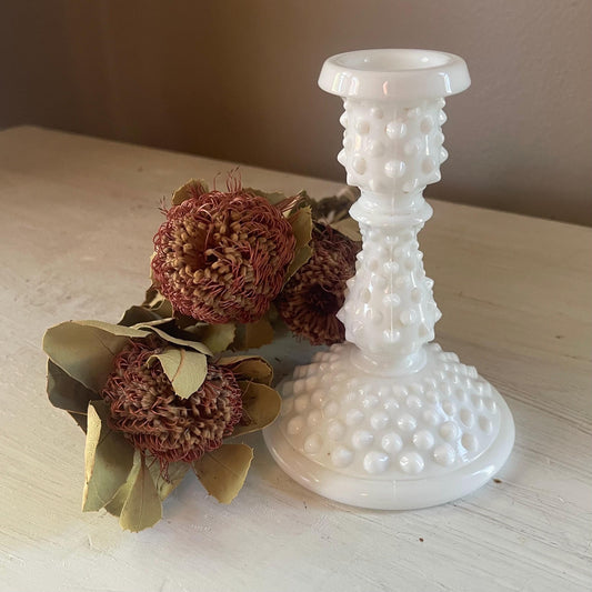 Fenton Hobnail Milk Glass Candlestick Holder – 5 7/8 Inches Tall - Vintage Milk Glass - Milk Glass Candlesticks - Fenton Milk Glass