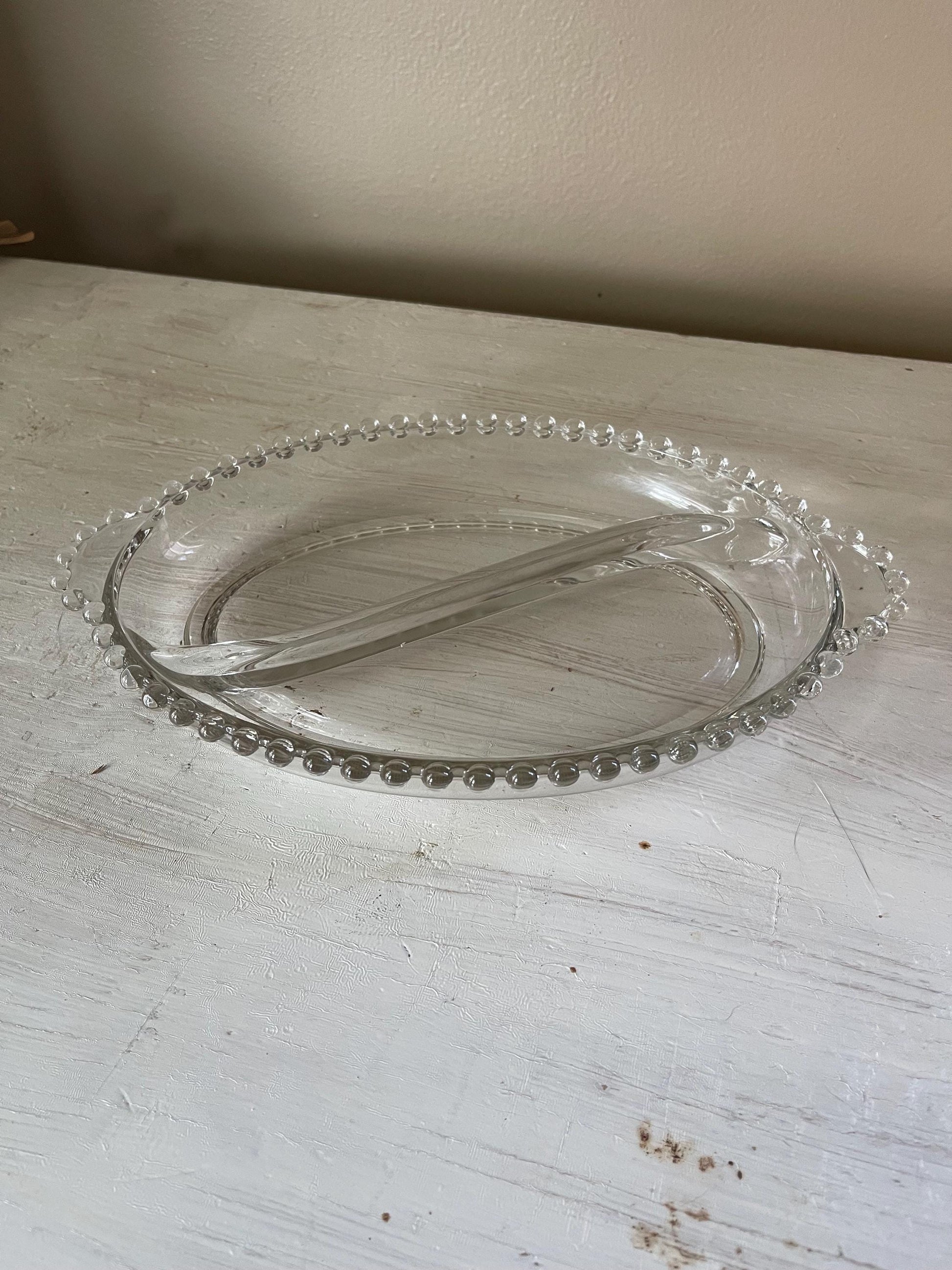 Candlewick Oval Relish Tray - Vintage Candlewick Glass - Beaded Ridge Relish Tray - Vintage Divided Relish Tray - Clear Divided Relish Tray