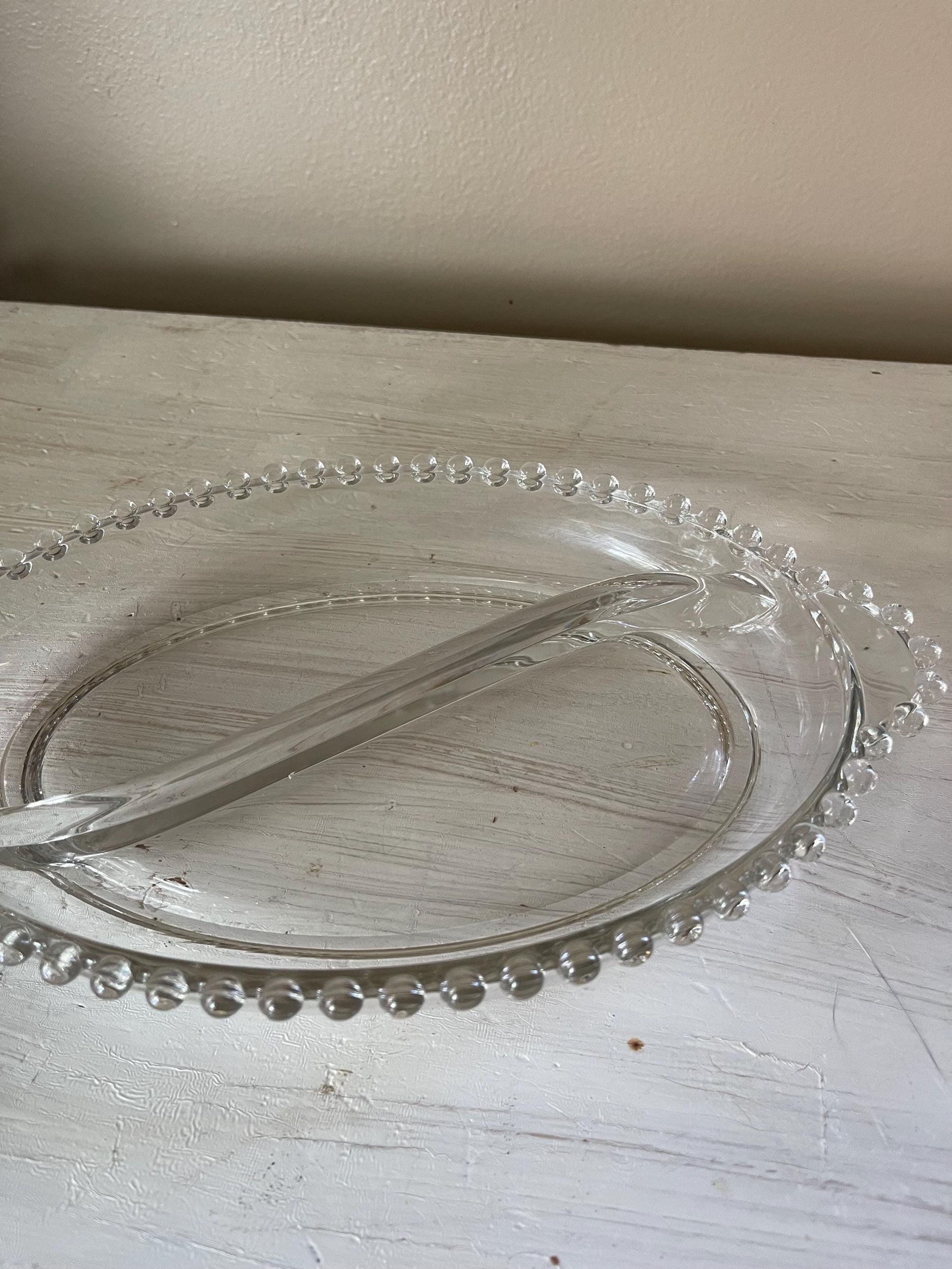 Candlewick Oval Relish Tray - Vintage Candlewick Glass - Beaded Ridge Relish Tray - Vintage Divided Relish Tray - Clear Divided Relish Tray