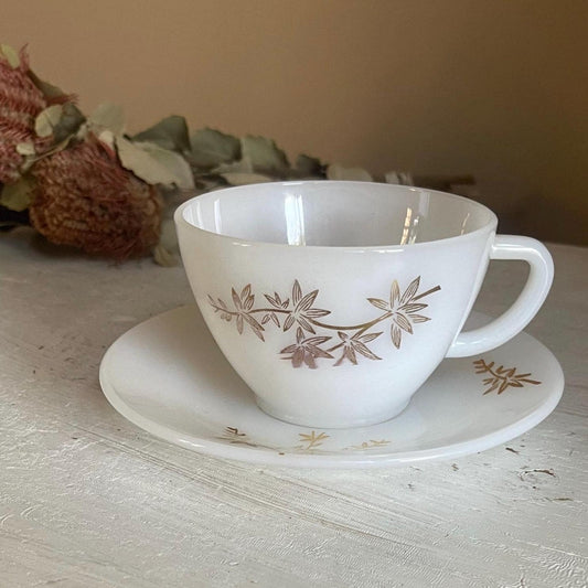 Federal Glass Golden Glory Leaf Cup and Saucer | Vintage Cups and Saucers | Golden Glory Leaf Pattern | Vintage Federal Glass