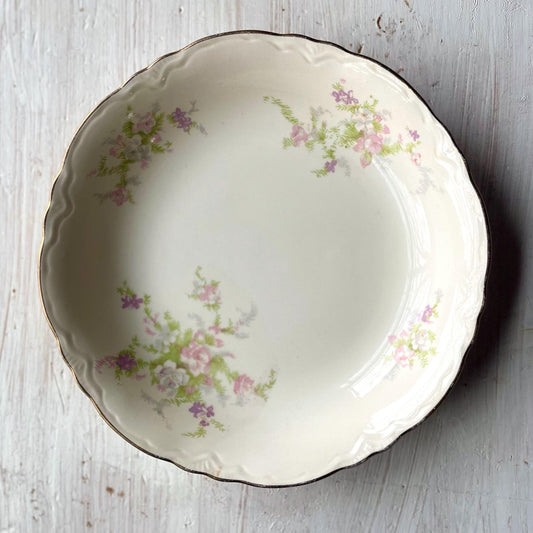 Homer Laughlin China Jean Pattern Soup Bowl | Spring Dishes | 8 Inch Soup Bowl with Pink Flowers | Vintage Coupe Soup Bowl