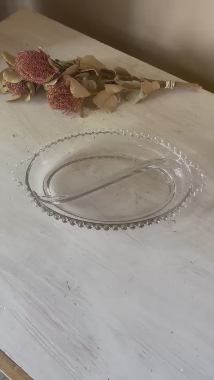 Candlewick Oval Relish Tray - Vintage Candlewick Glass - Beaded Ridge Relish Tray - Vintage Divided Relish Tray - Clear Divided Relish Tray