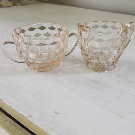 Vintage Jeanette Pink Depression Glass Creamer - Pink Depression Glass Cubist/Cube Creamer - Vintage Rose Glass Creamer - Vintage Creamer