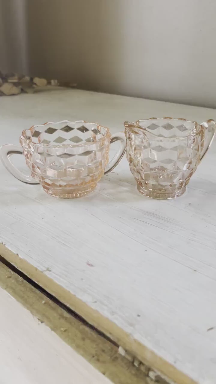 Vintage Jeanette Pink Depression Glass Creamer - Pink Depression Glass Cubist/Cube Creamer - Vintage Rose Glass Creamer - Vintage Creamer