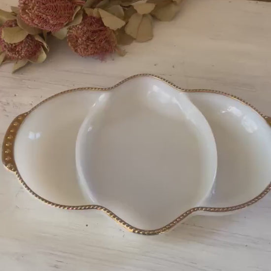 Fire King Ovenware Veggie Dish | Vintage Fire King Veggie Dish | Vintage Gold Rim Veggie Dish | Vintage Veggie Tray | Vintage Relish Tray