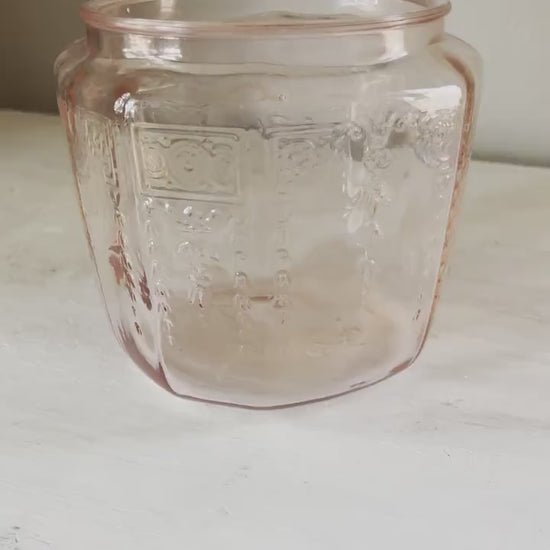 Pink Depression Glass Biscuit Jar Princess Pattern | 1930s Pink Depression Glass Cookie Jar | Depression Glass Jar | Anchor Hocking