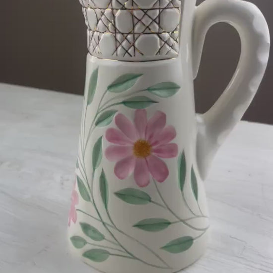 Marie Ceramics Etched Pitcher Pink Floral | Retro Decor | Vintage Pitcher | Vintage Ceramic Vase